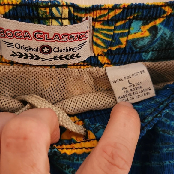Boca classic blue and yellow tropical men swim trunks beach vacation surf size L - Picture 6 of 8